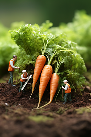 胡萝卜和微距小人春天粮食摄影图