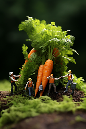 胡萝卜和微距小人创意种田摄影图