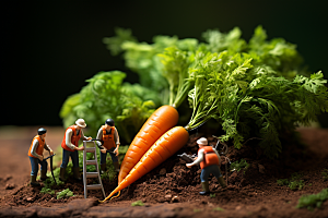 胡萝卜和微距小人耕种春季摄影图