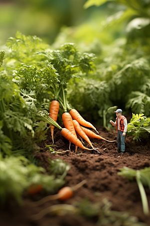 胡萝卜和微距小人农民高清摄影图