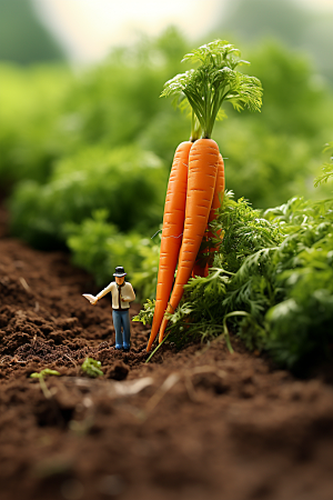 胡萝卜和微距小人春天蔬菜摄影图