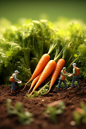 胡萝卜和微距小人春季蔬菜摄影图