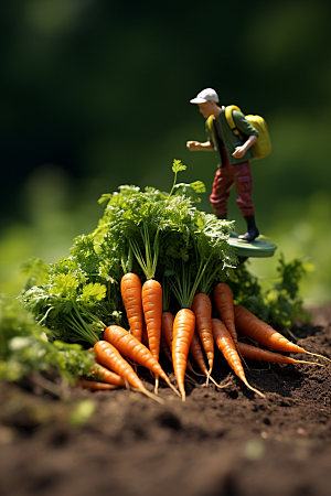 胡萝卜和微距小人粮食春天摄影图