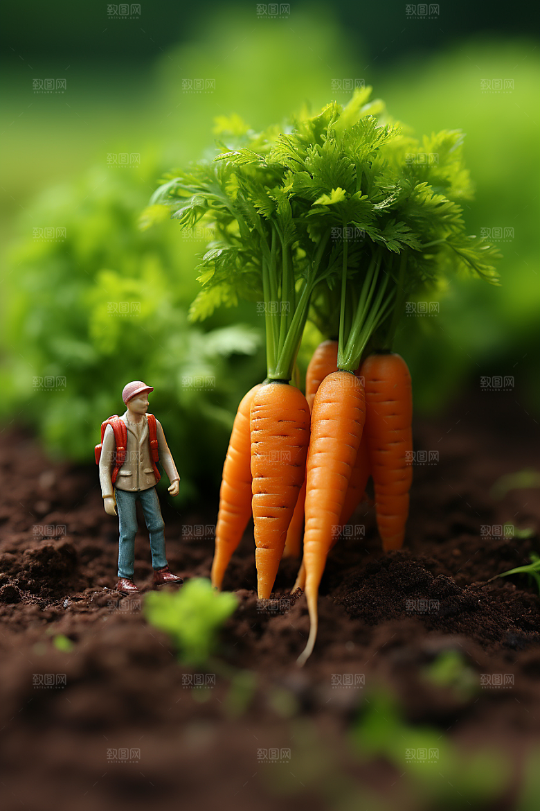 胡萝卜和微距小人春天粮食摄影图