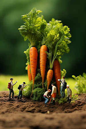 胡萝卜和微距小人农耕春季摄影图