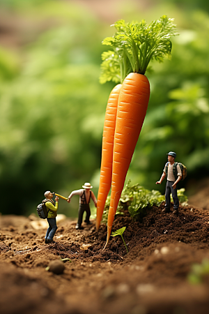 胡萝卜和微距小人蔬菜春天摄影图