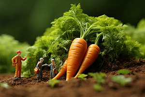 胡萝卜和微距小人耕种春天摄影图