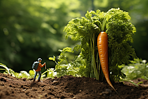 胡萝卜和微距小人蔬菜春季摄影图