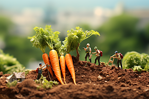 胡萝卜和微距小人高清农耕摄影图