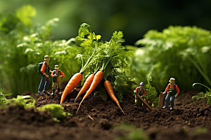 胡萝卜和微距小人农耕春季摄影图