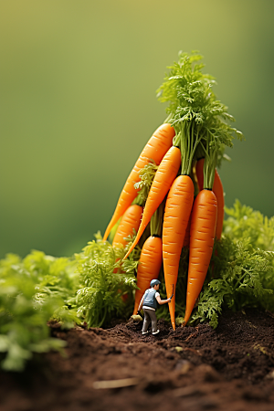 胡萝卜和微距小人粮食菜地摄影图