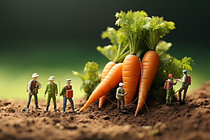 胡萝卜和微距小人耕种创意摄影图