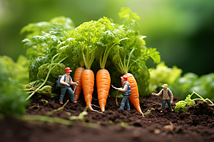 胡萝卜和微距小人粮食农耕摄影图