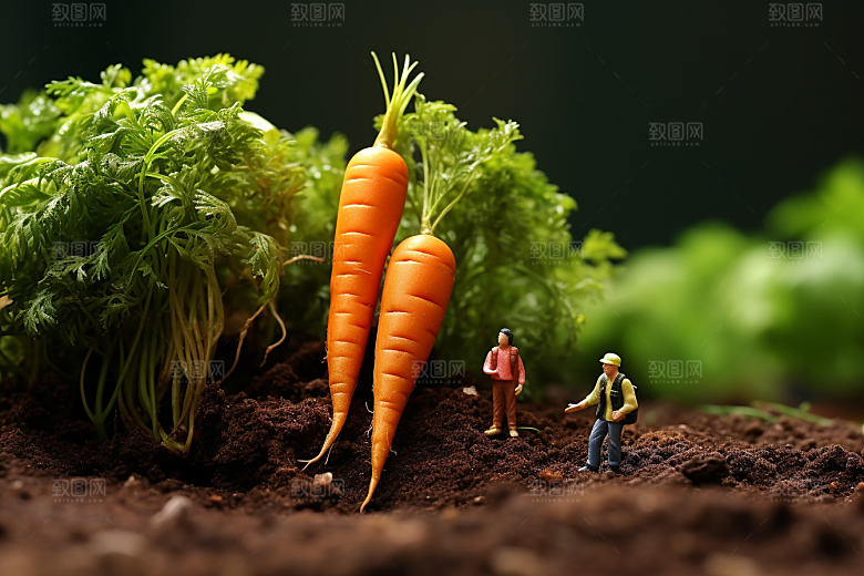 胡萝卜和微距小人高清春季摄影图