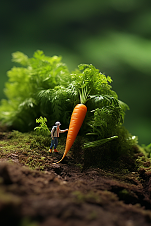 胡萝卜和微距小人粮食高清摄影图