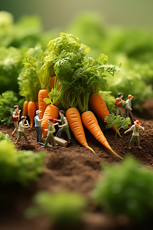 胡萝卜和微距小人农耕高清摄影图