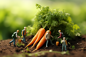 胡萝卜和微距小人农耕创意摄影图