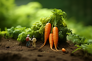 胡萝卜和微距小人种田农耕摄影图