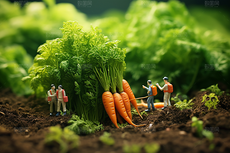 胡萝卜和微距小人创意粮食摄影图