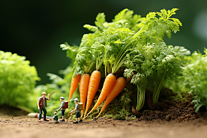 胡萝卜和微距小人耕种高清摄影图