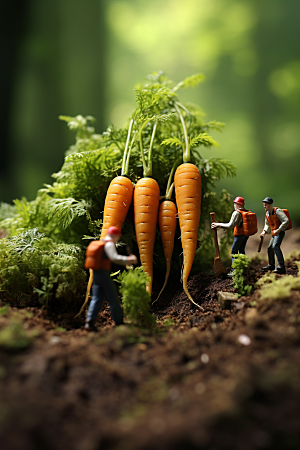胡萝卜和微距小人农耕粮食摄影图
