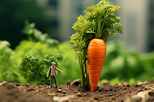 胡萝卜和微距小人春天农民摄影图