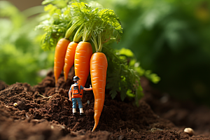 胡萝卜和微距小人高清种田摄影图