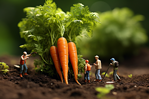 胡萝卜和微距小人创意粮食摄影图