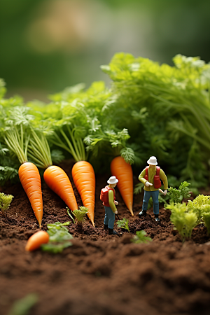 胡萝卜和微距小人春季农耕摄影图