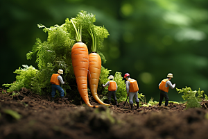 胡萝卜和微距小人农民蔬菜摄影图
