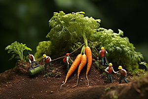 胡萝卜和微距小人创意菜地摄影图