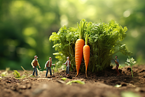 胡萝卜和微距小人蔬菜农耕摄影图