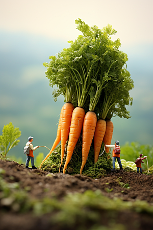 胡萝卜和微距小人春季粮食摄影图