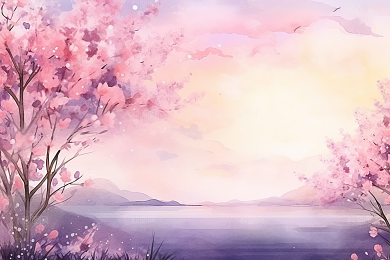 水彩山水风光风景手绘背景图