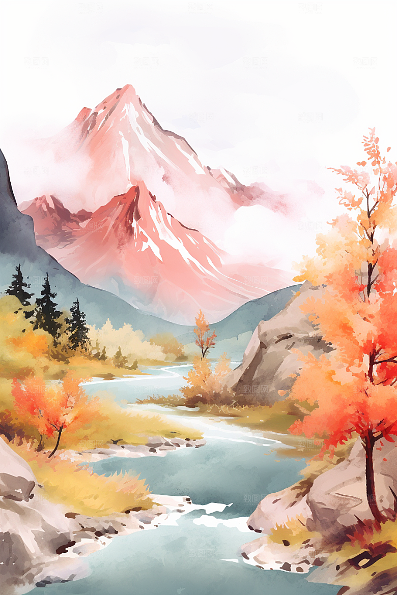水彩山水风光高清风光背景图