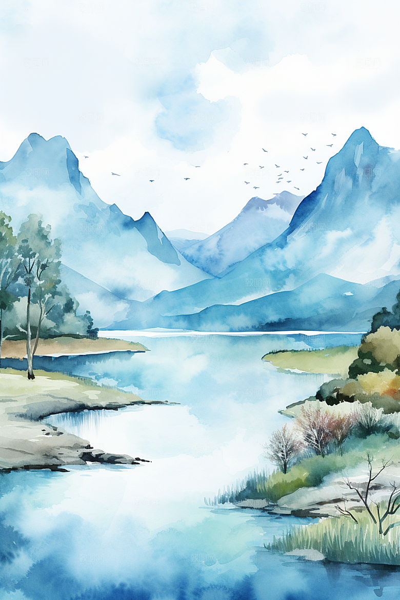 水彩山水风光高清风光背景图