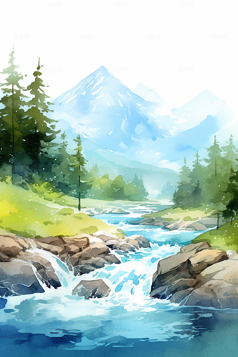 水彩山水风光风景淡雅背景图