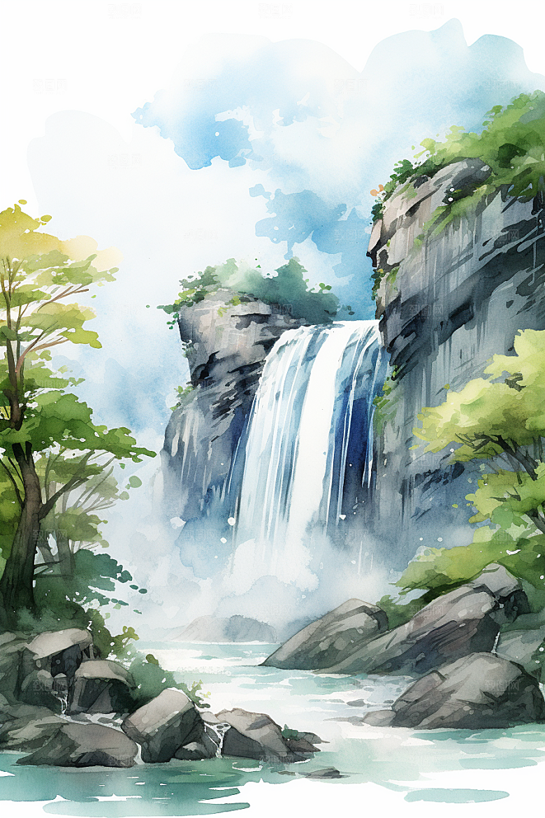 水彩山水风光高清风光背景图