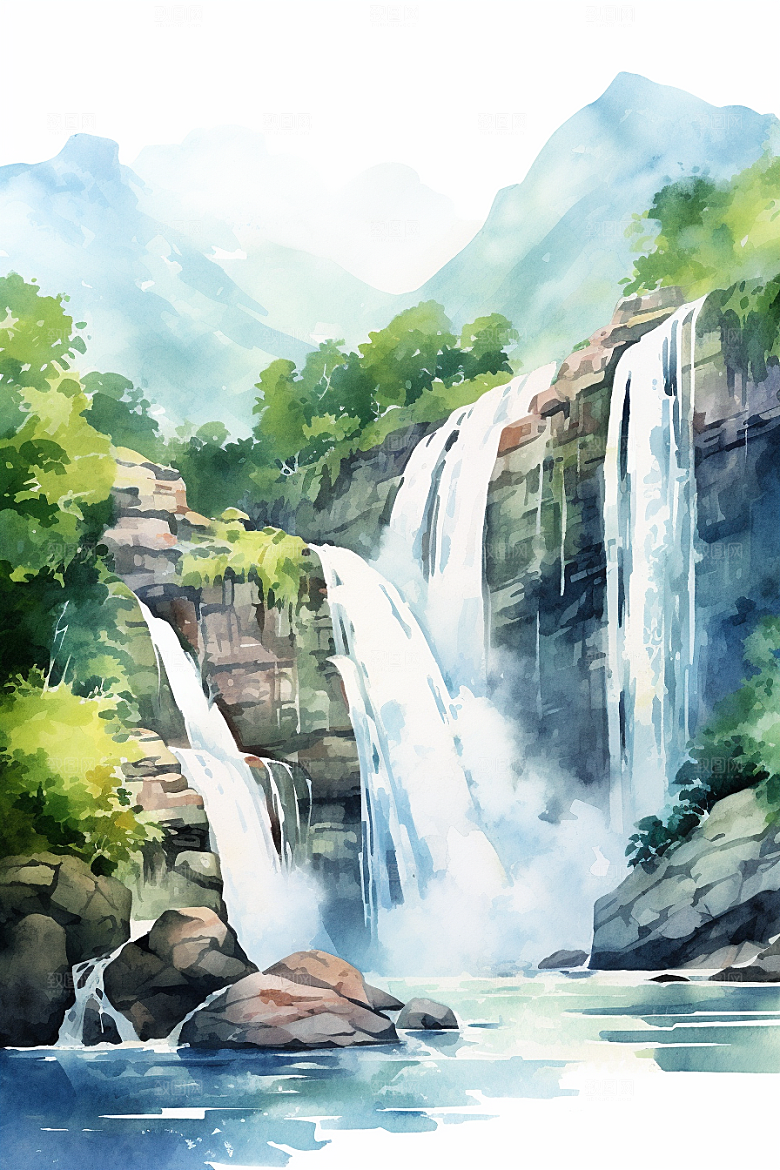 水彩山水风光高清风光背景图