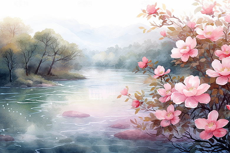 水彩山水风光风光手绘背景图