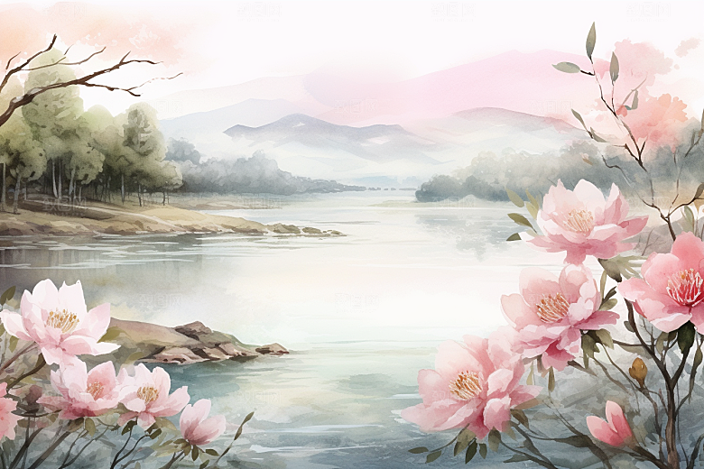 水彩山水风光风景淡雅背景图