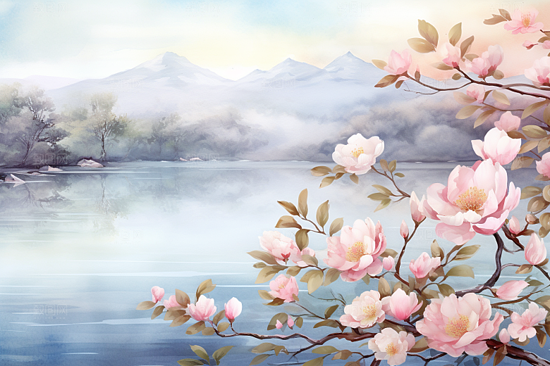 水彩山水风光唯美风光背景图