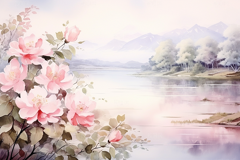 水彩山水风光手绘高清背景图