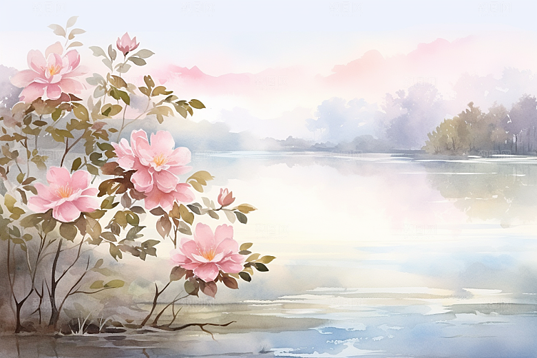 水彩山水风光清新风光背景图