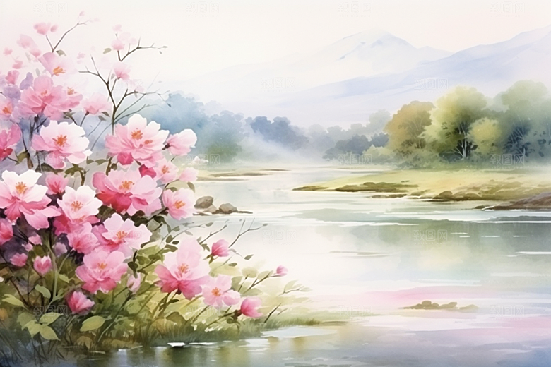 水彩山水风光高清清新背景图