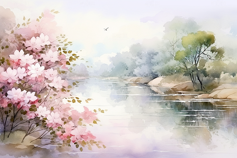 水彩山水风光风景水彩画背景图