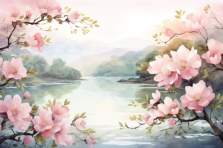 水彩山水风光风景风光背景图