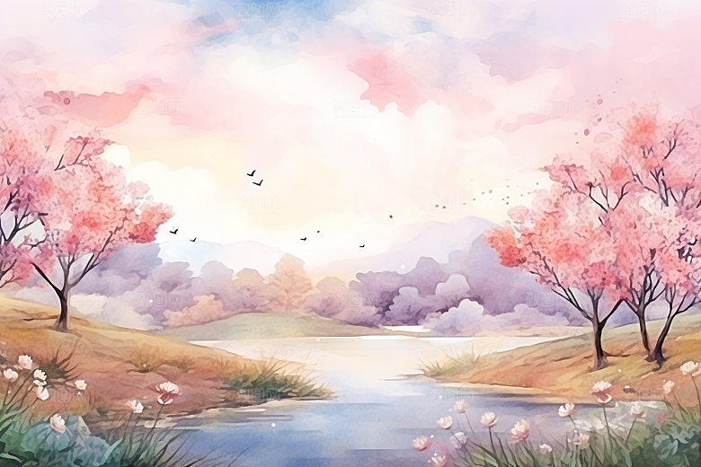 水彩山水风光淡雅高清背景图