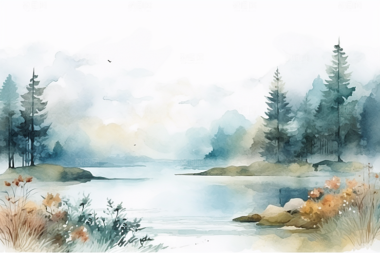 水彩山水风光水彩画手绘背景图