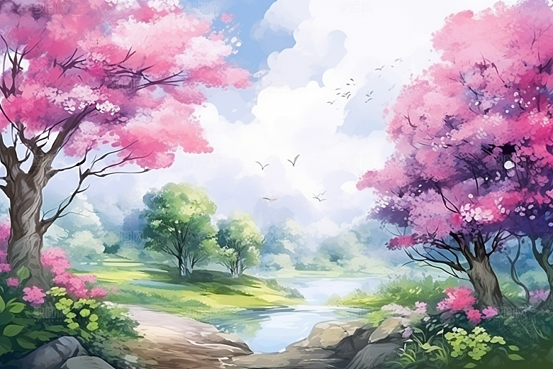 水彩山水风光风景淡雅背景图